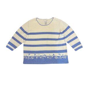 Cricket Lane Collection Vintage 90's Blue and White Striped Floral Embroidered